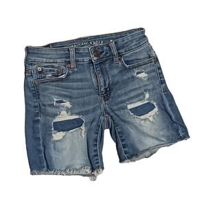 American Eagle Jean Shorts Womens 00 Midi Super Super Stretch Medium Wash Denim
